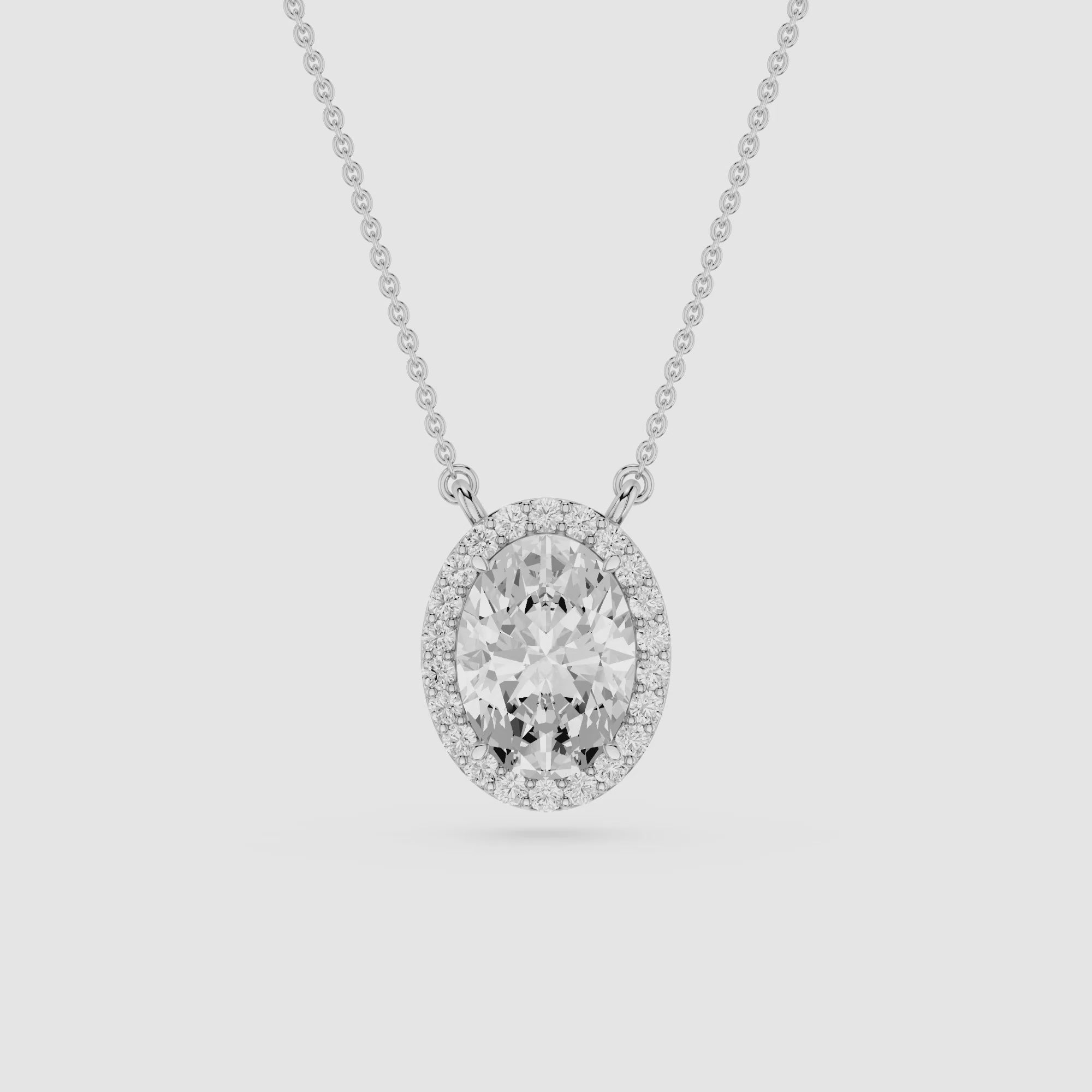 Oval Cut Lab Grown Diamond Halo Pendant Necklace