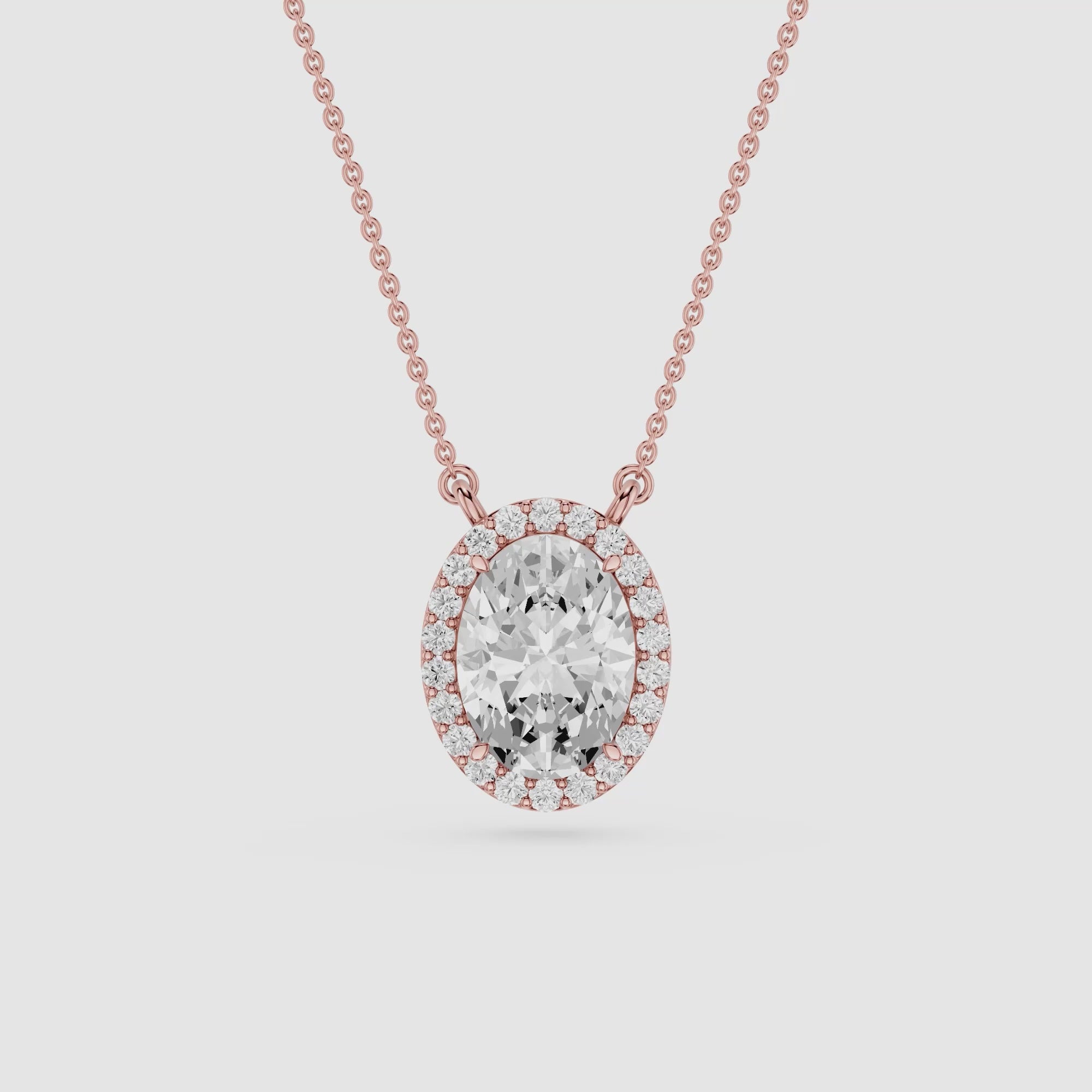Oval Cut Lab Grown Diamond Halo Pendant Necklace