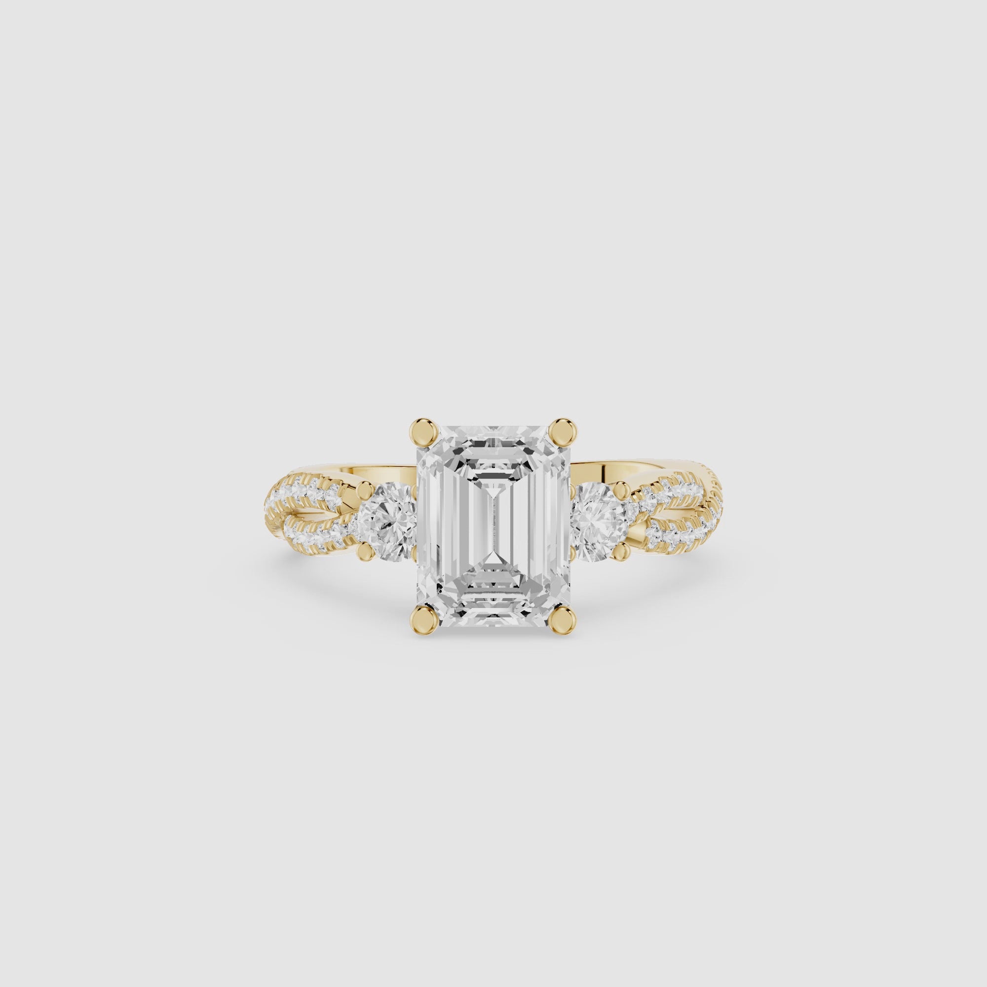 Emerald Cut Three Stone Lab Diamond Engagement Ring
