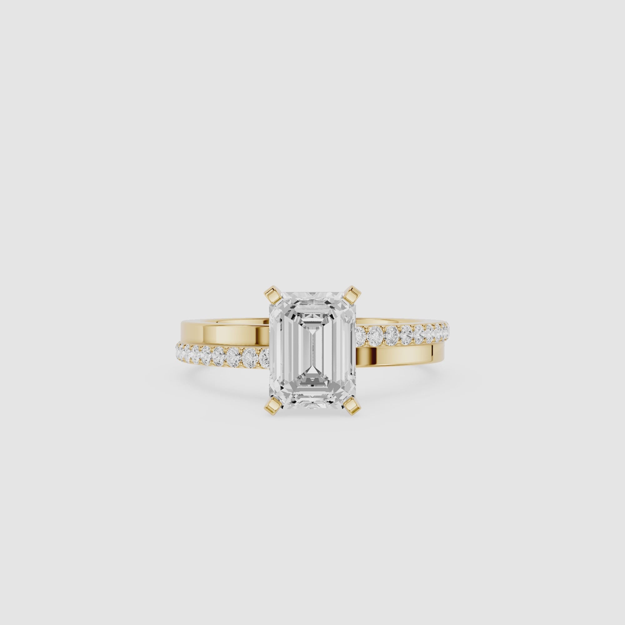 Emerald Cut Lab Grown Diamond Solitaire Pave Ring
