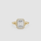 Emerald Cut Lab Diamond Halo Split Shank Ring