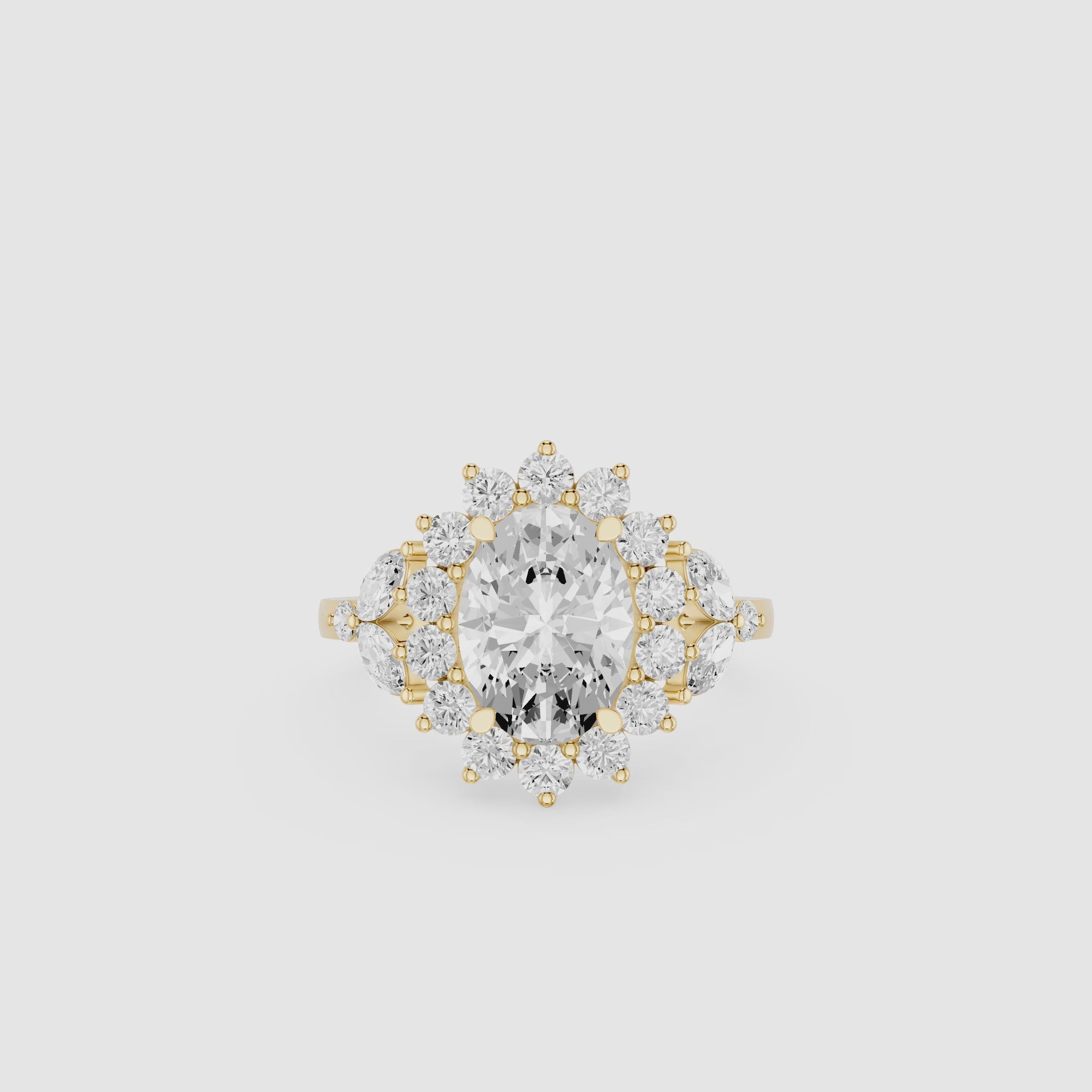 Oval Cut Lab Grown Diamond Floral Halo Engagement Ring