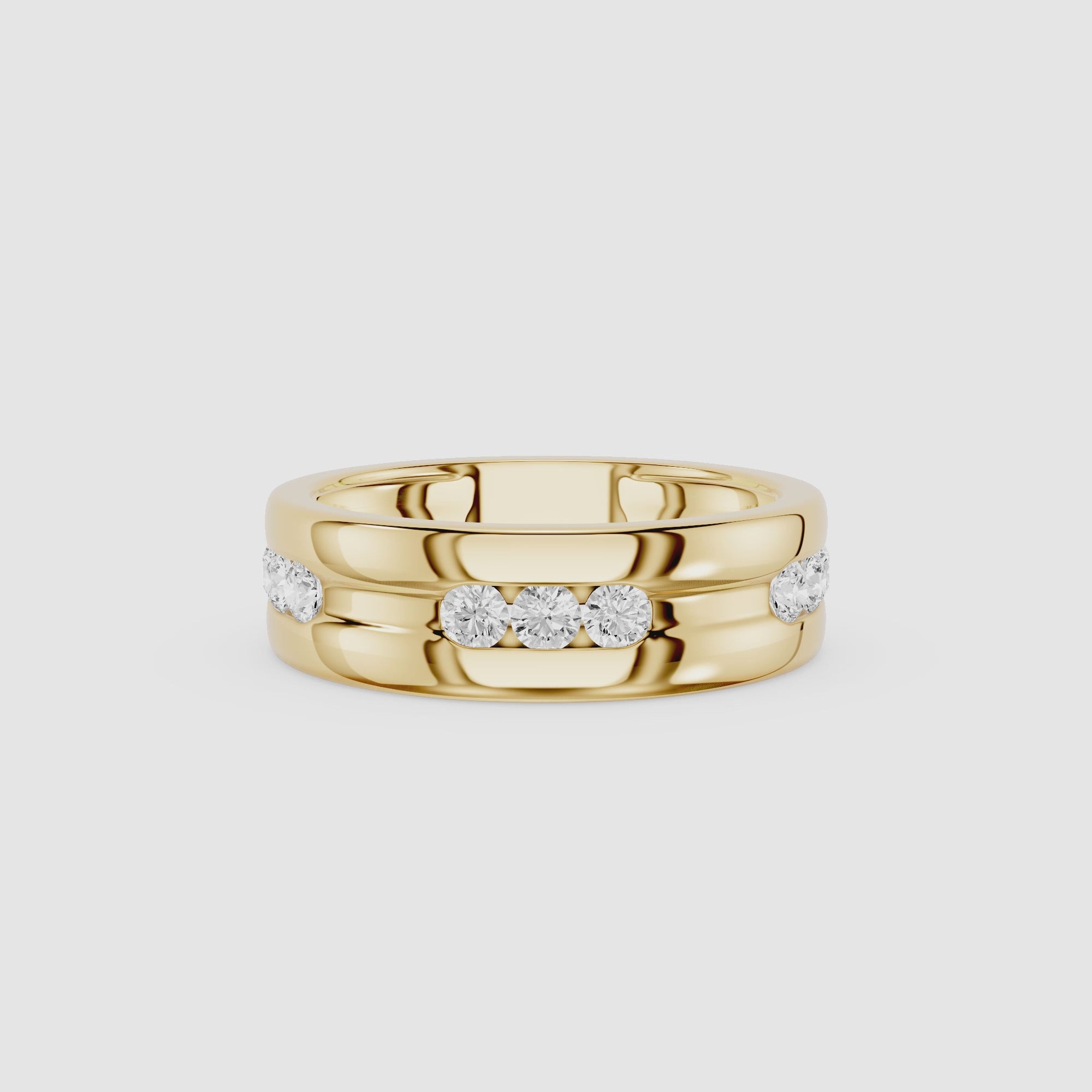 Round Cut Flush Set Lab Diamond Men's Band Ring